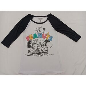 Peanuts Women's Raglan T Shirt Graphic Print Snoopy Charlie Brown Size S Small